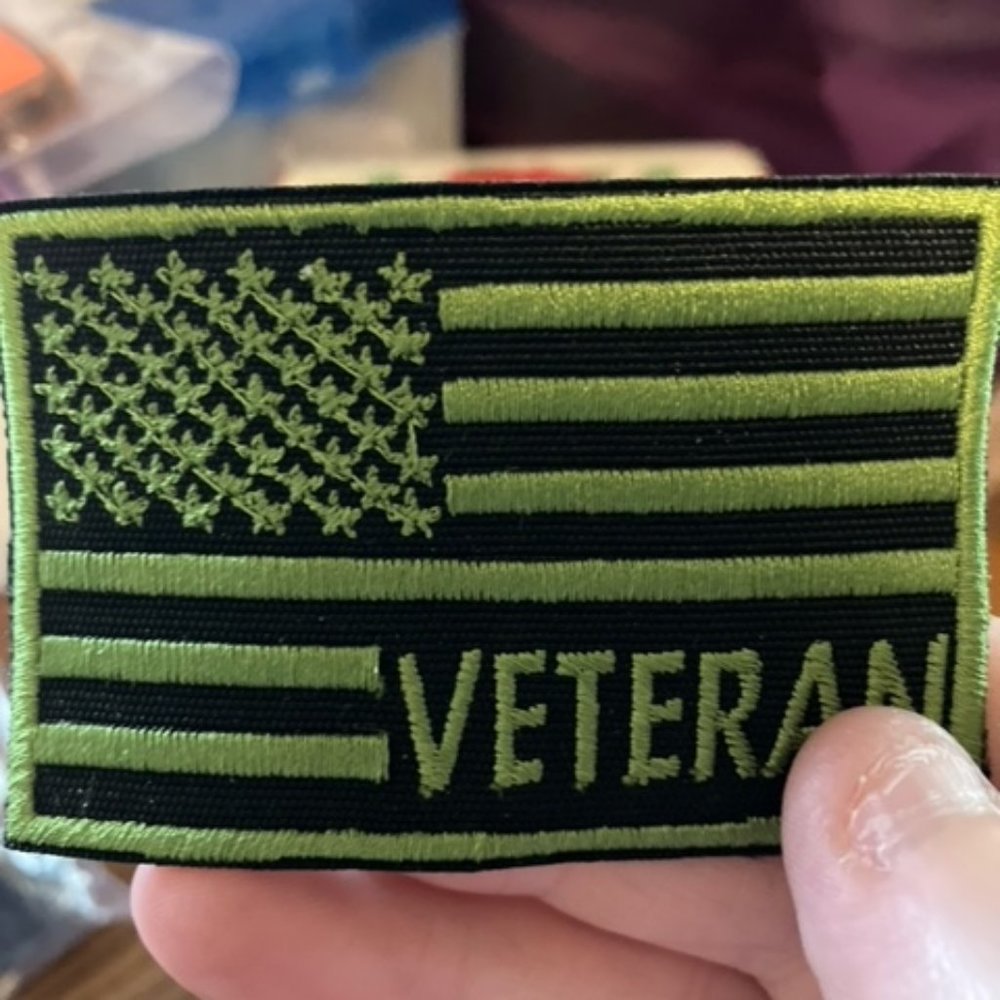 American Flag Veteran Patch Olive Green on Black
